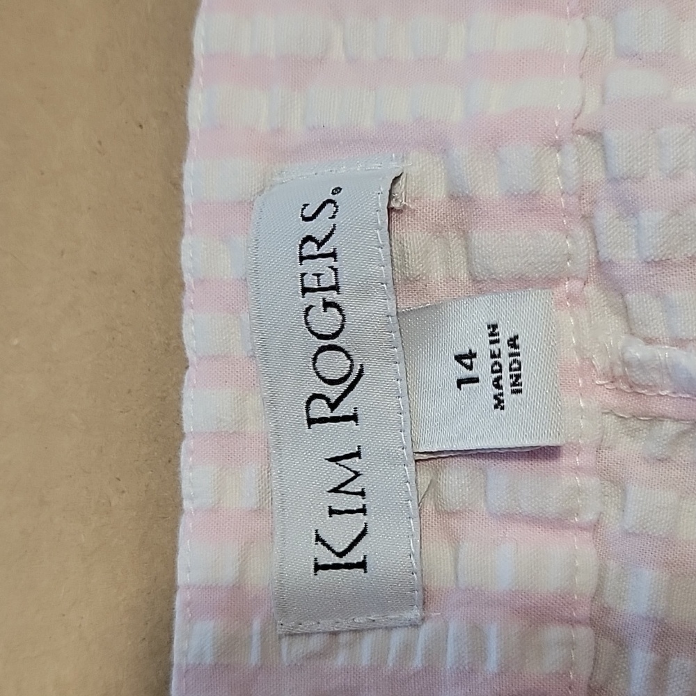 Kim Rogers Size 14 Pink and White Gingham Seersucker Cropped Pants - Picture 9 of 14